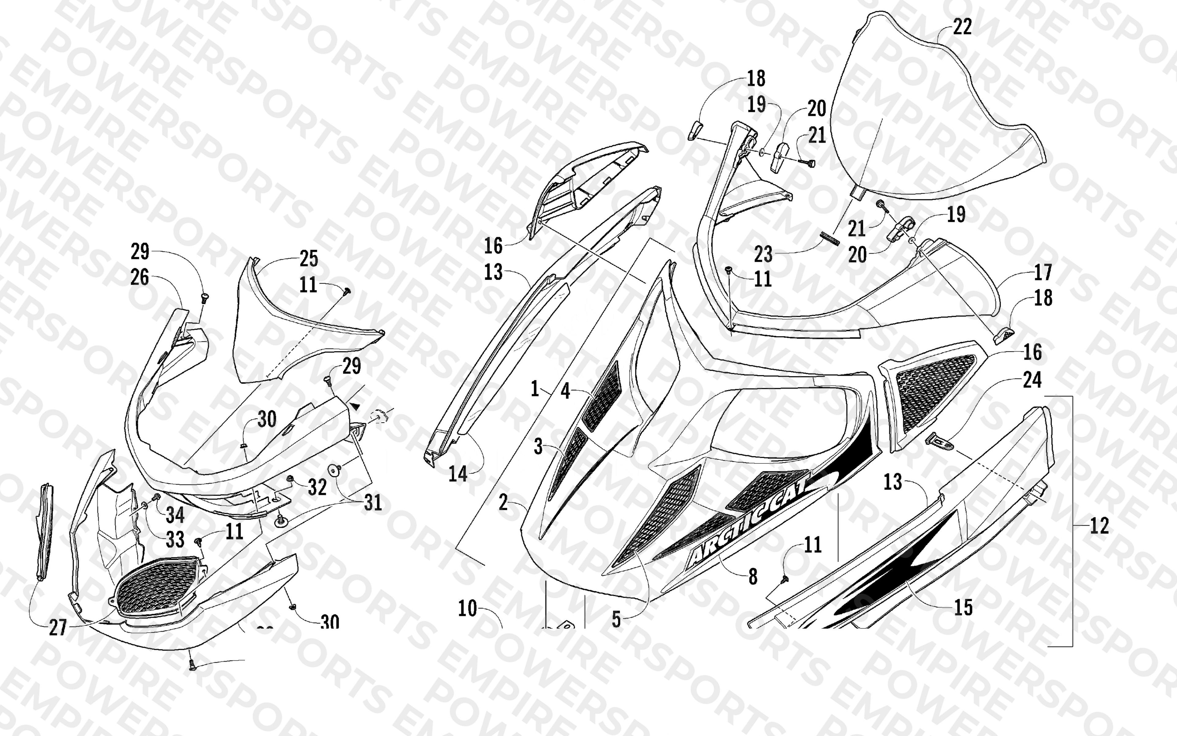 HOOD, WINDSHIELD, AND FRONT BUMPER ASSEMBLY