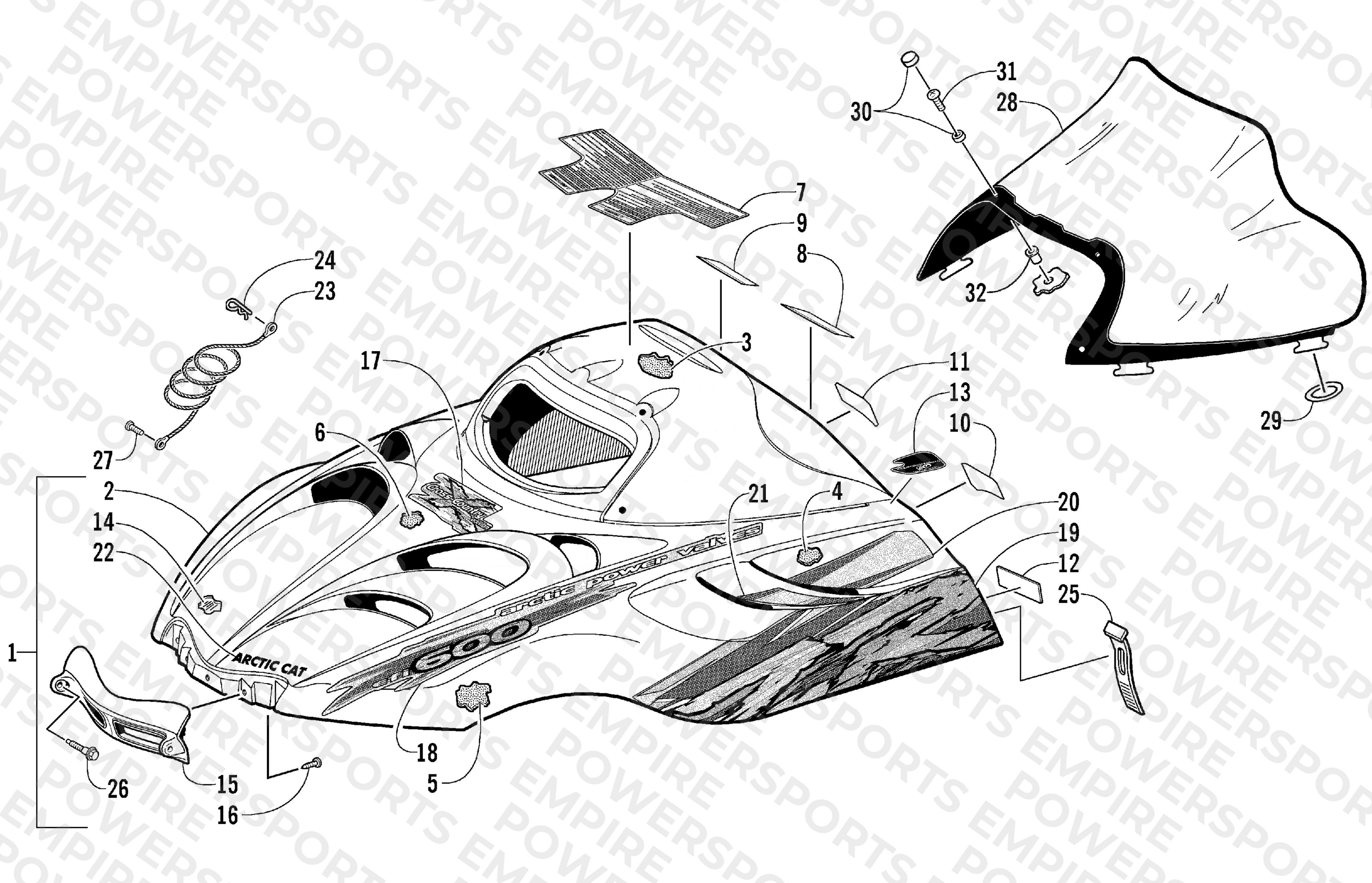 HOOD AND WINDSHIELD ASSEMBLY