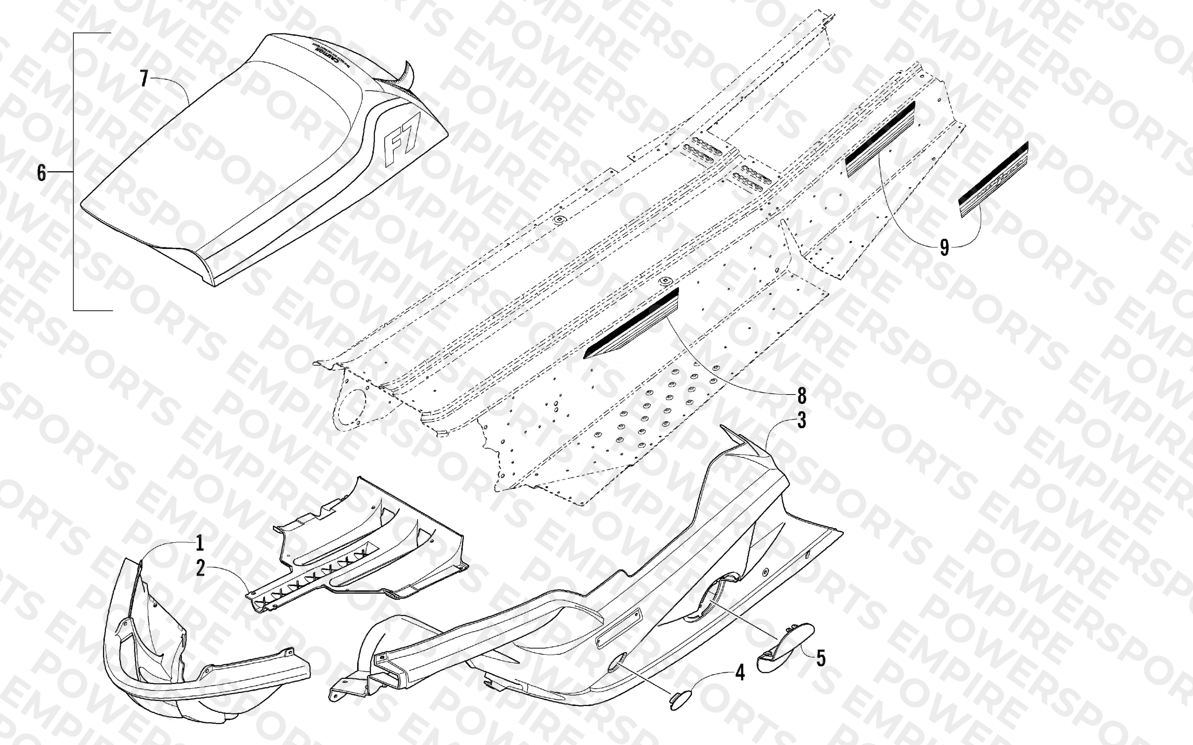 SEAT, BELLY PAN, AND DECALS