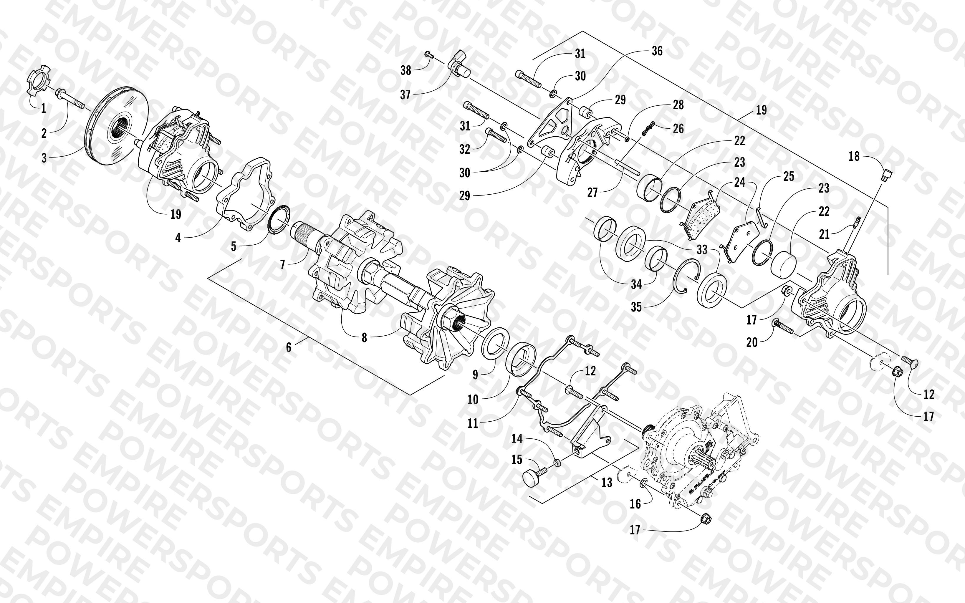 DRIVE TRAIN SHAFT AND BRAKE ASSEMBLIES