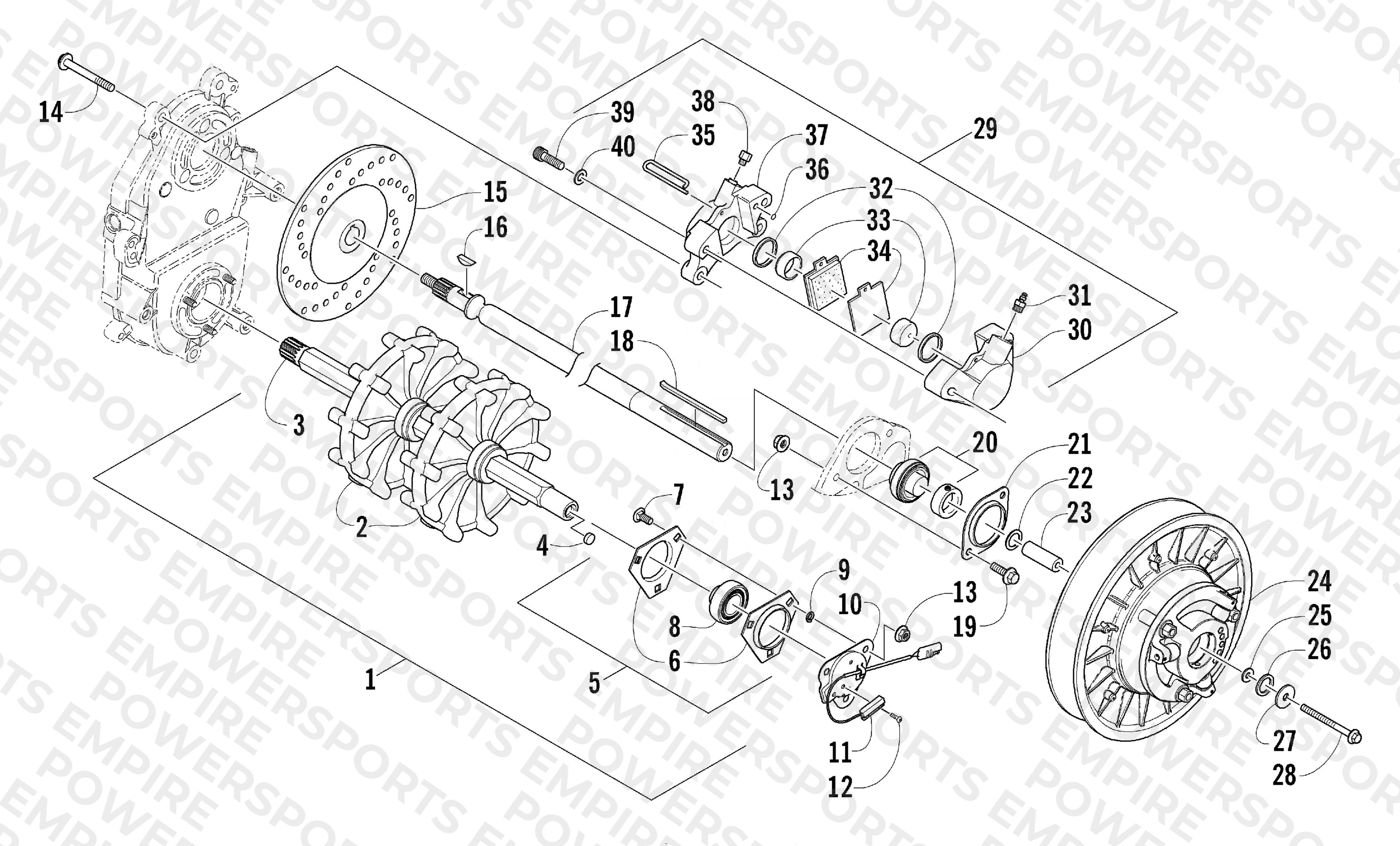DRIVE TRAIN SHAFTS AND BRAKE ASSEMBLIES