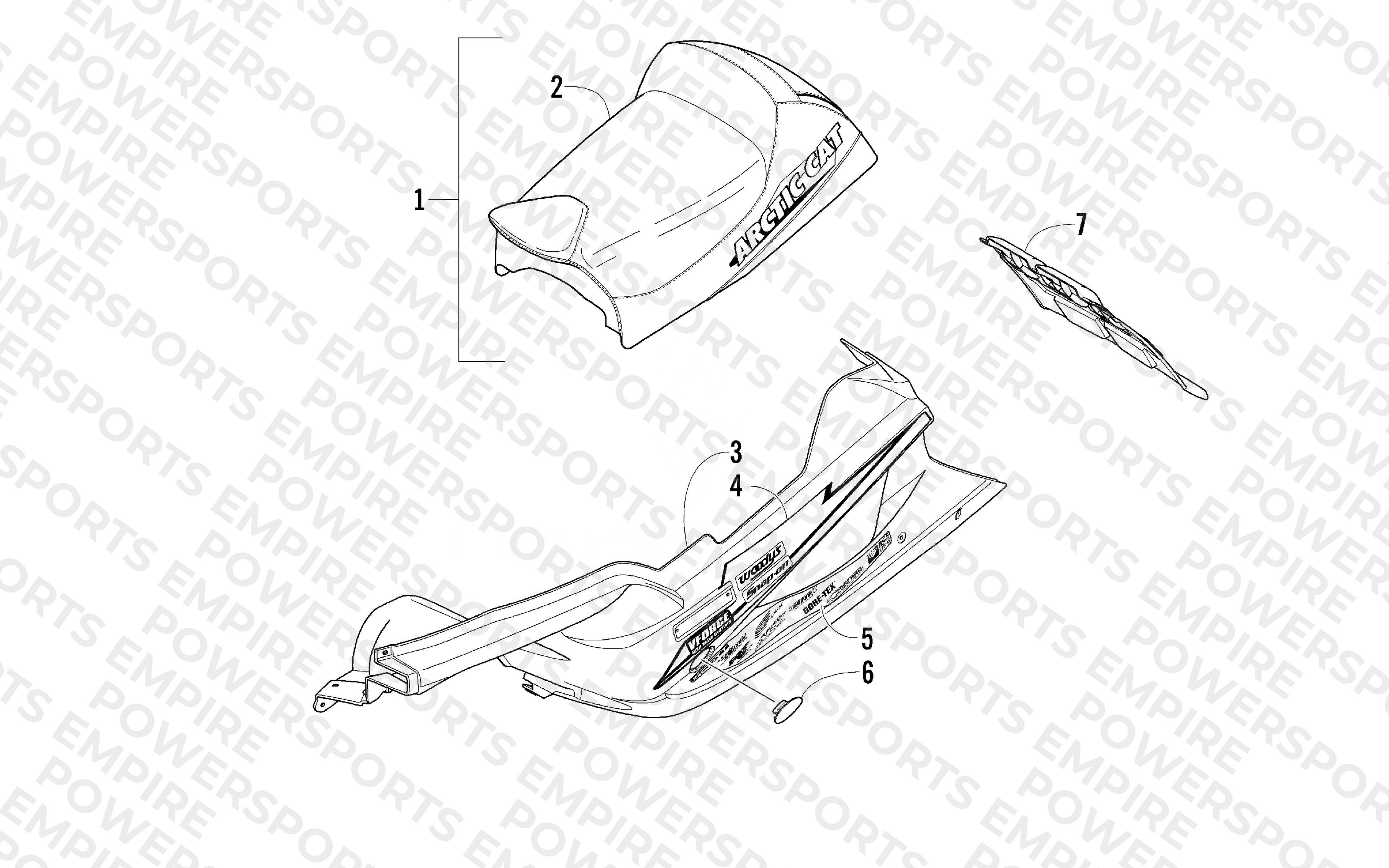 BELLY PAN, SEAT, AND SNOWFLAP