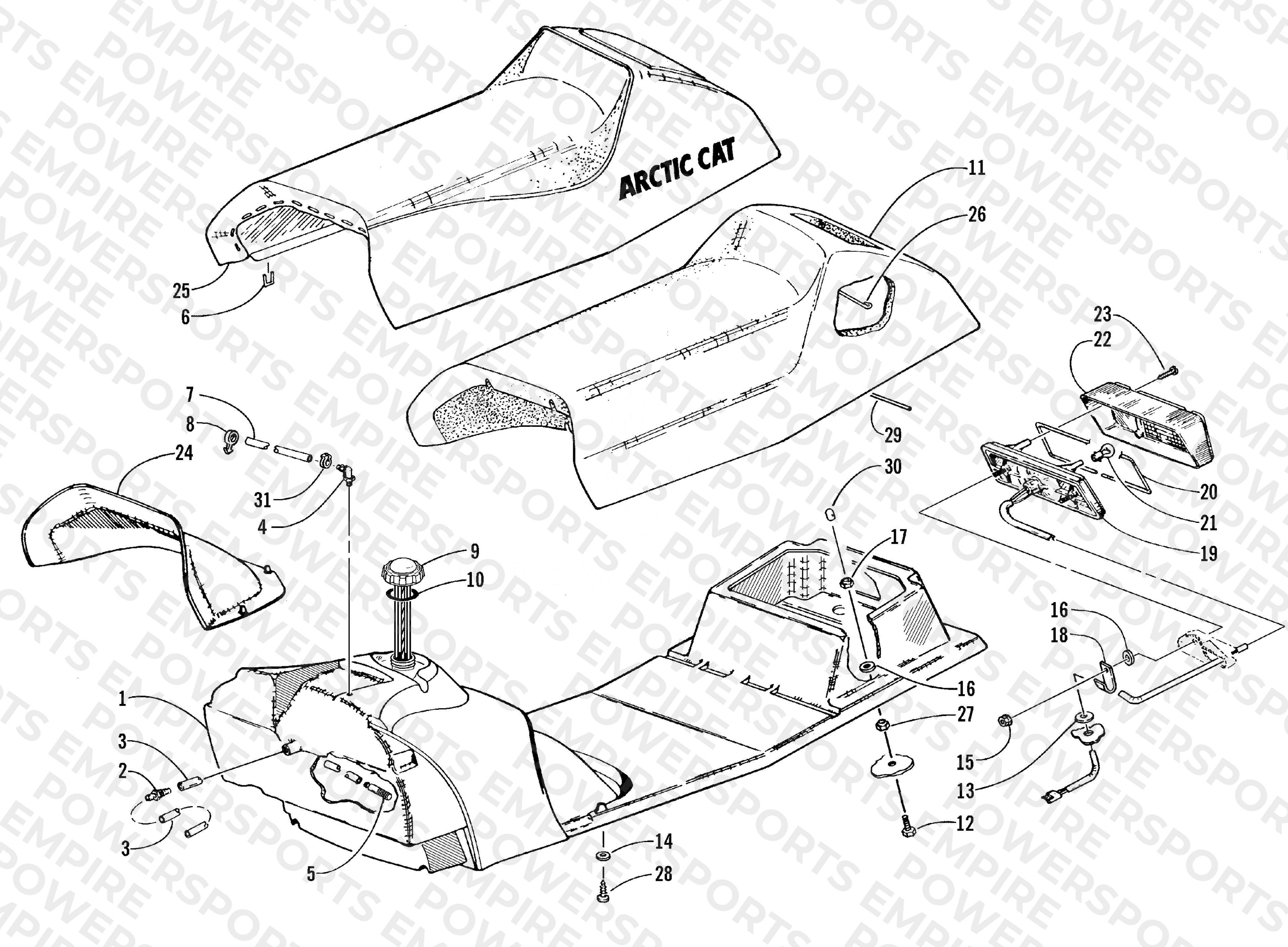 GAS TANK, SEAT, AND TAILLIGHT ASSEMBLY