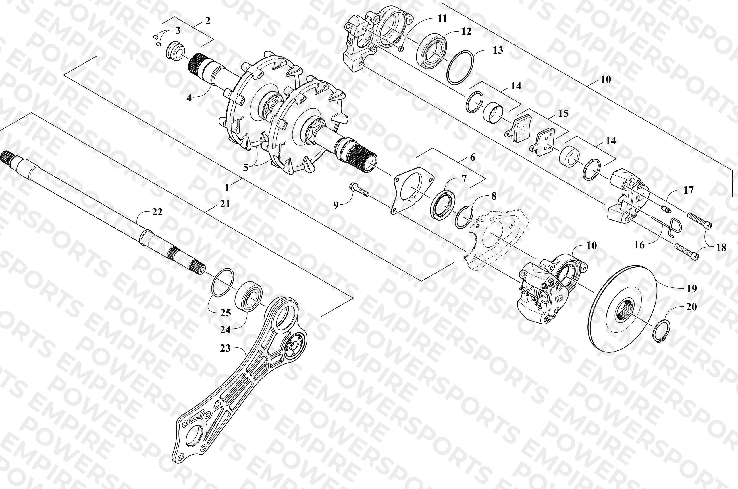DRIVE TRAIN SHAFTS AND BRAKE ASSEMBLIES