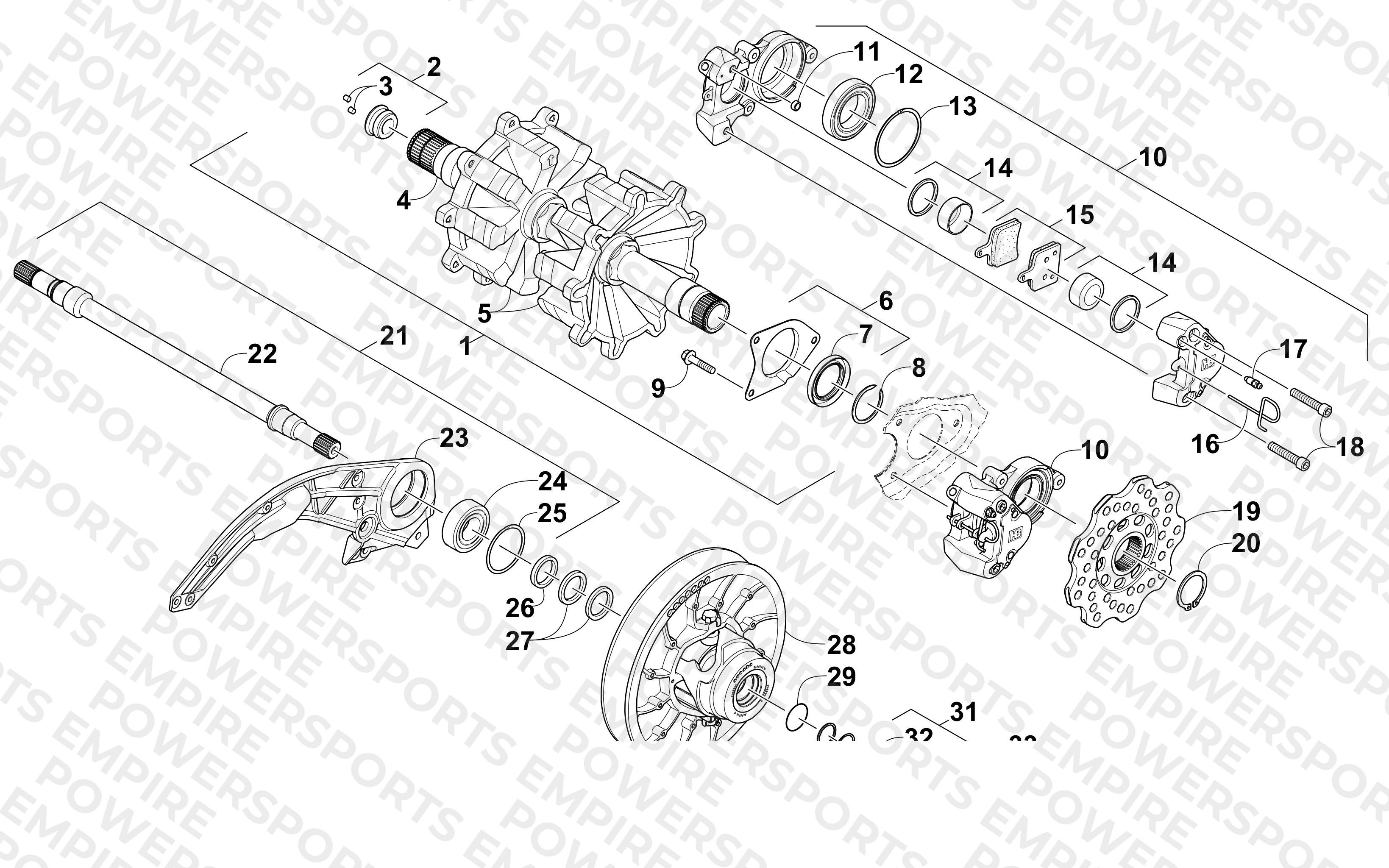 DRIVE TRAIN SHAFTS AND BRAKE ASSEMBLIES
