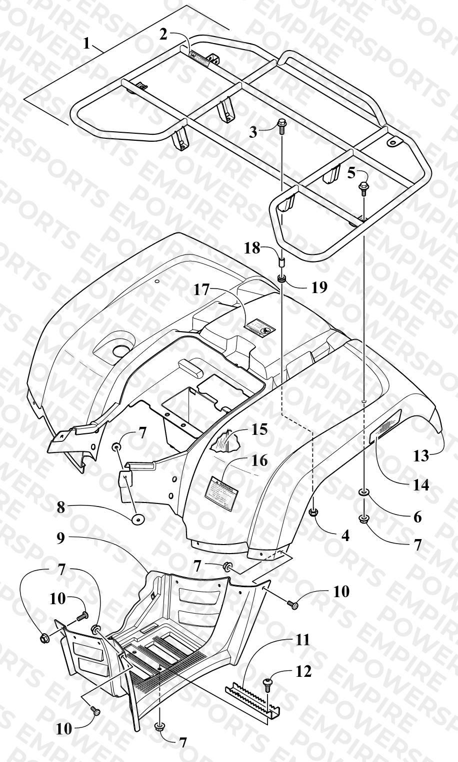 REAR RACK, BODY PANEL, AND FOOTWELL ASSEMBLIES