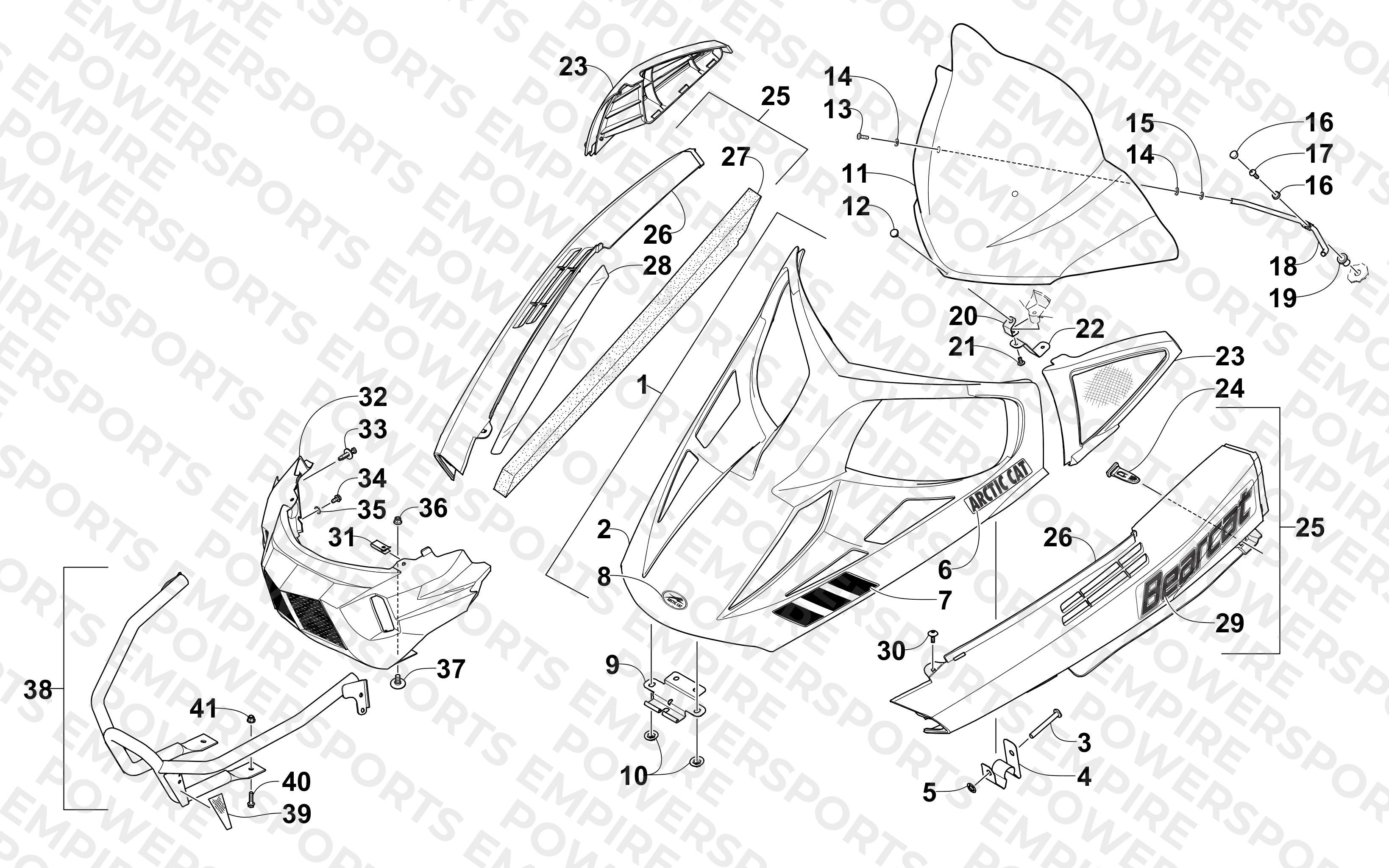 HOOD, WINDSHIELD, AND FRONT BUMPER ASSEMBLY