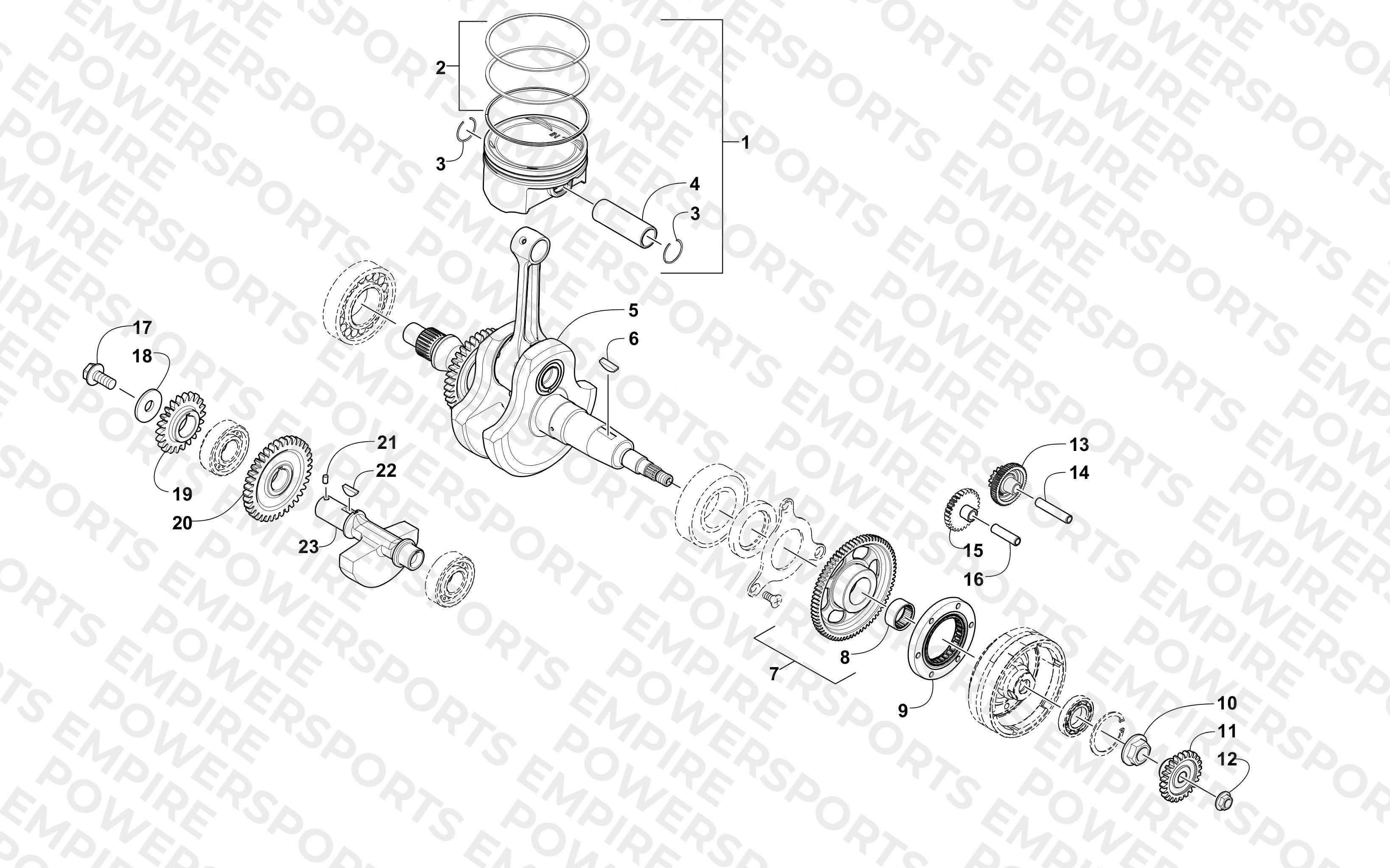 CRANKSHAFT, BALANCER, STARTER GEAR, AND PISTON ASSEMBLIES