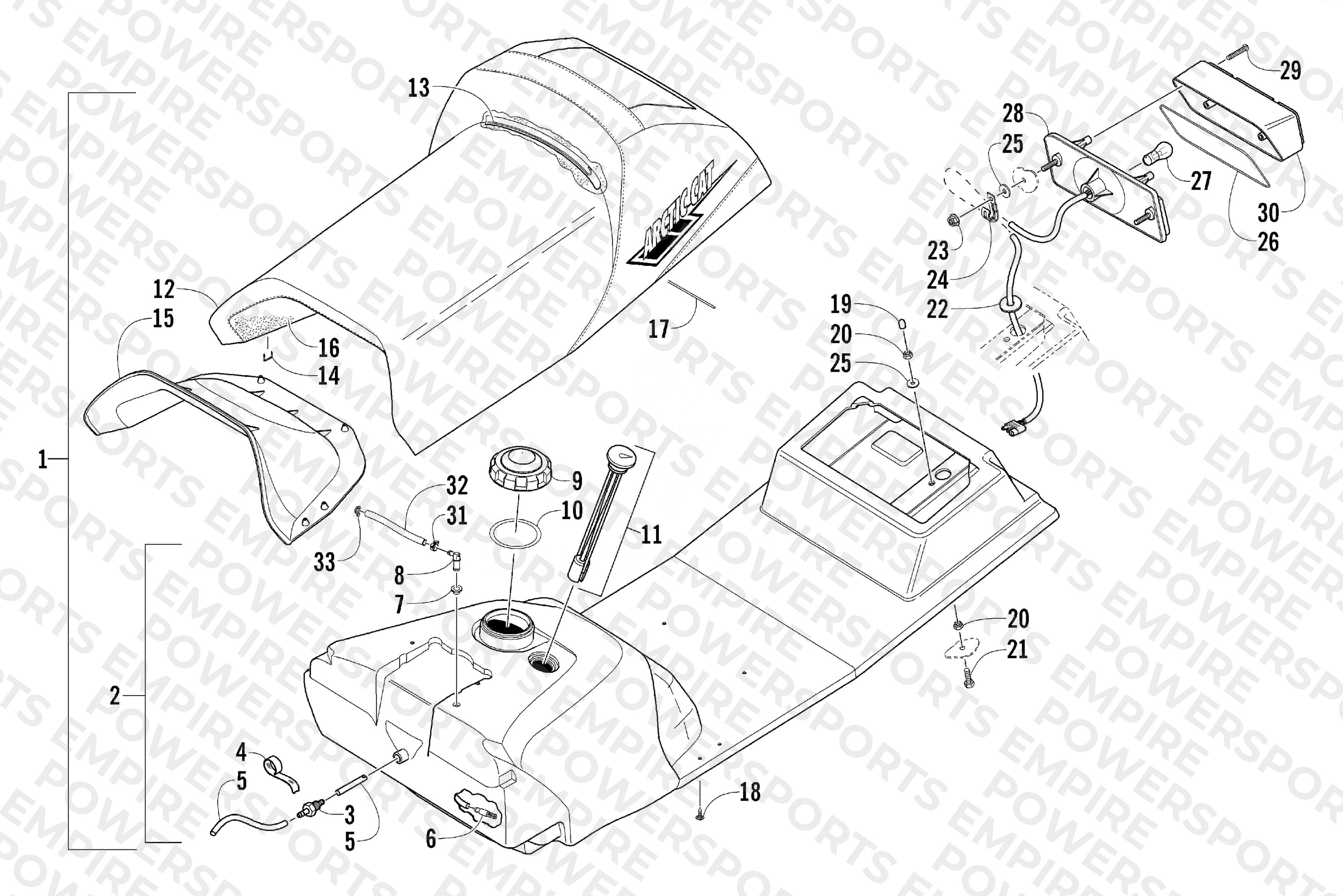 GAS TANK, SEAT, AND TAILLIGHT ASSEMBLY