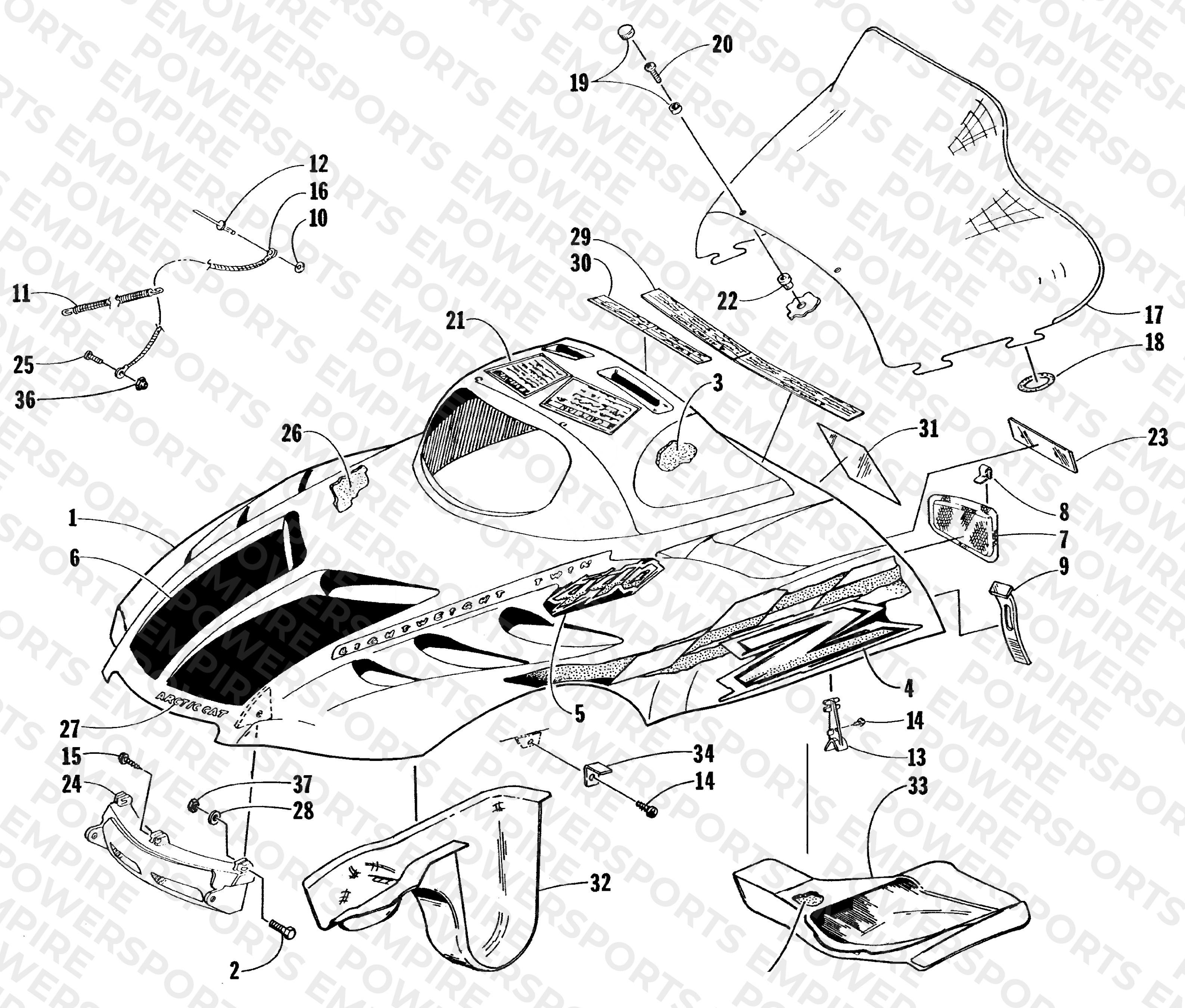 HOOD AND WINDSHIELD ASSEMBLY
