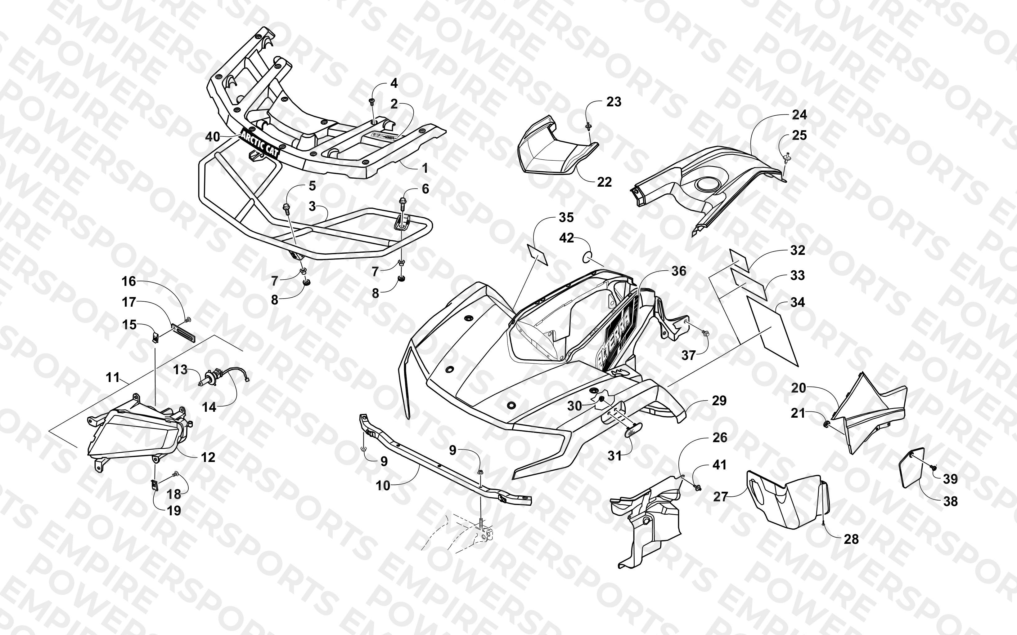 FRONT BODY, RACK, AND HEADLIGHT ASSEMBLY