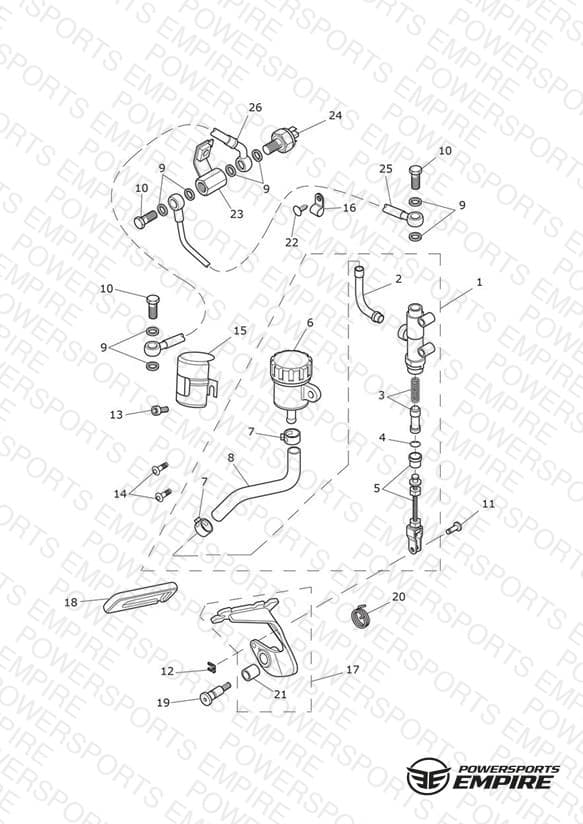 Rear Brake Master Cylinder, Reservoir & Pedal 611135 > (Incl 611105)