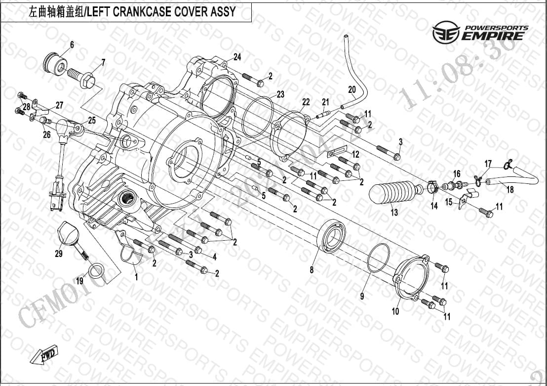 E01-4-V2 — LEFT CRANKCASE COVER ASSY