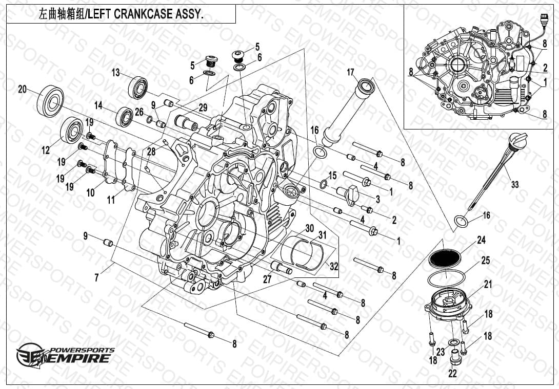 E01-1-V3 — LEFT CRANKCASE ASSY