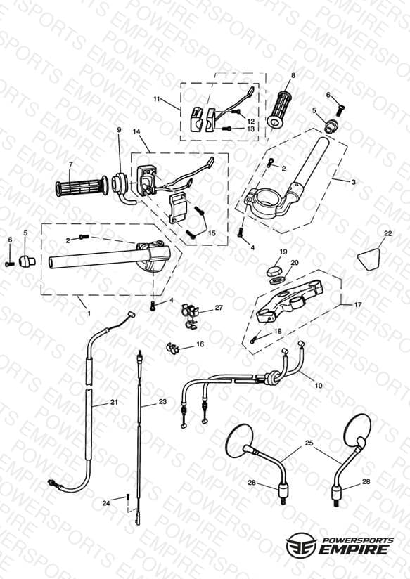 Handlebars, Top Yoke, Cables & Mirrors