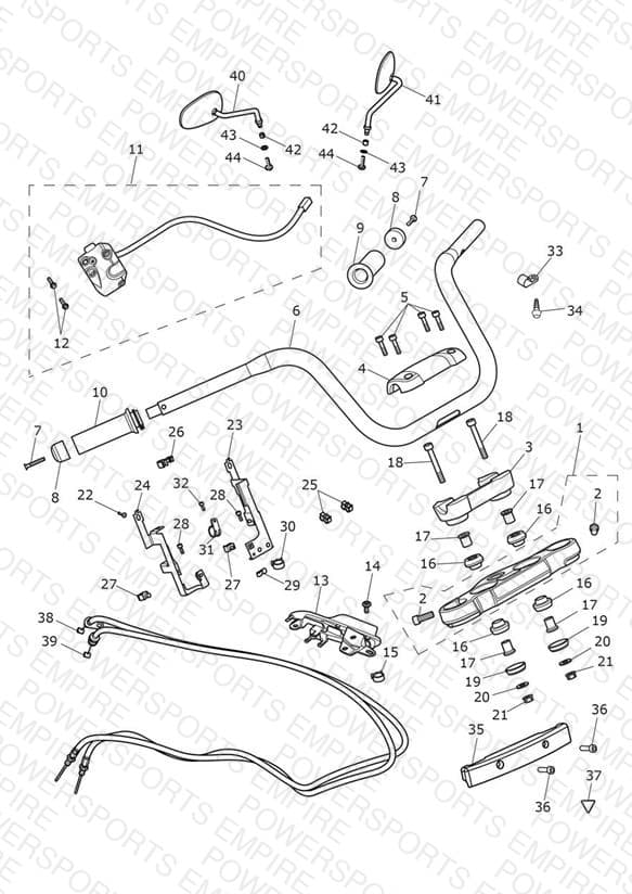 Handlebars, Top Yoke, Cables & Mirrors