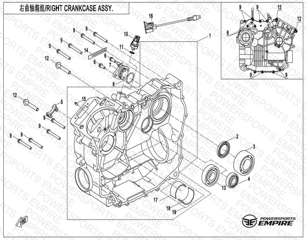 E01-2 — RIGHT CRANKCASE ASSY.