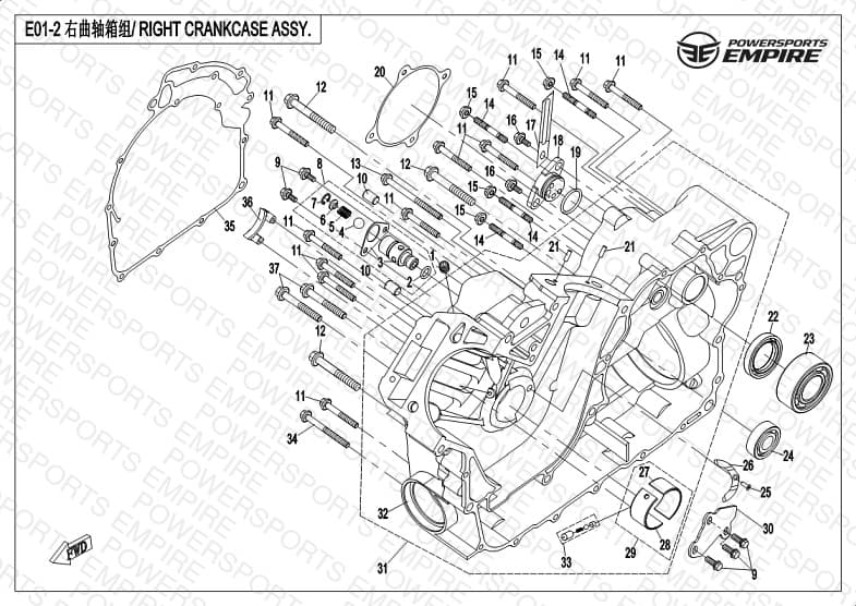 E01-2 — RIGHT CRANKCASE ASSY.