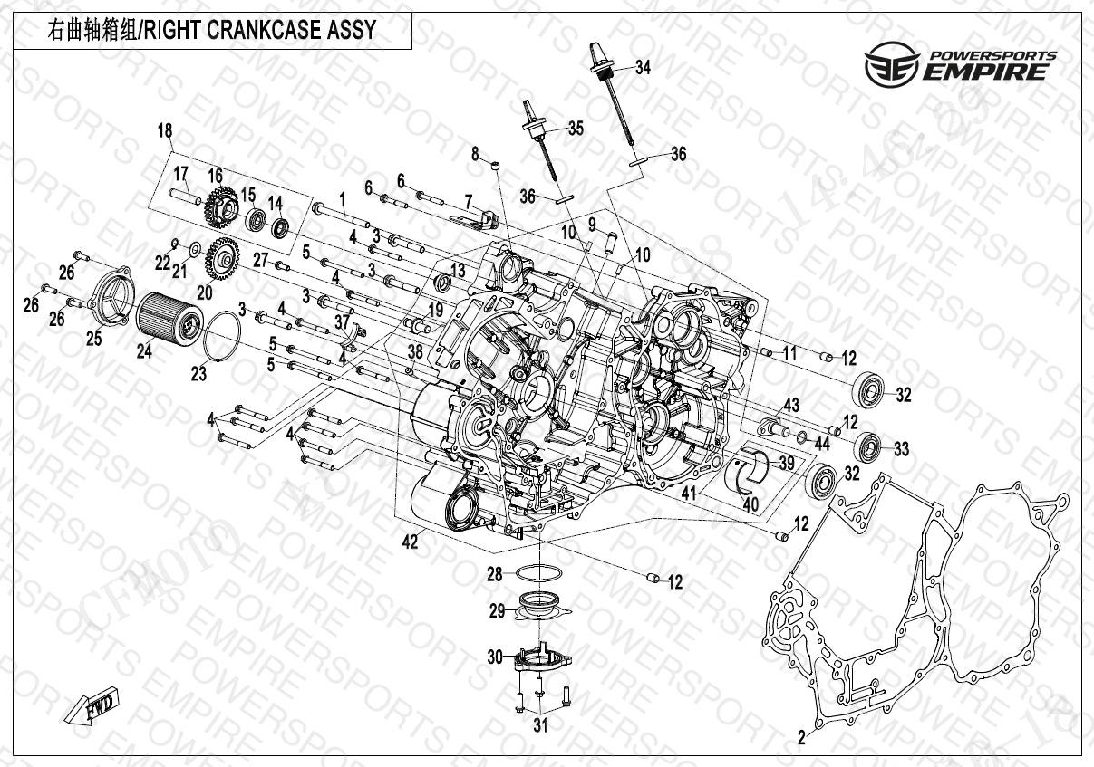 E01-2 — RIGHT CRANKCASE ASSY