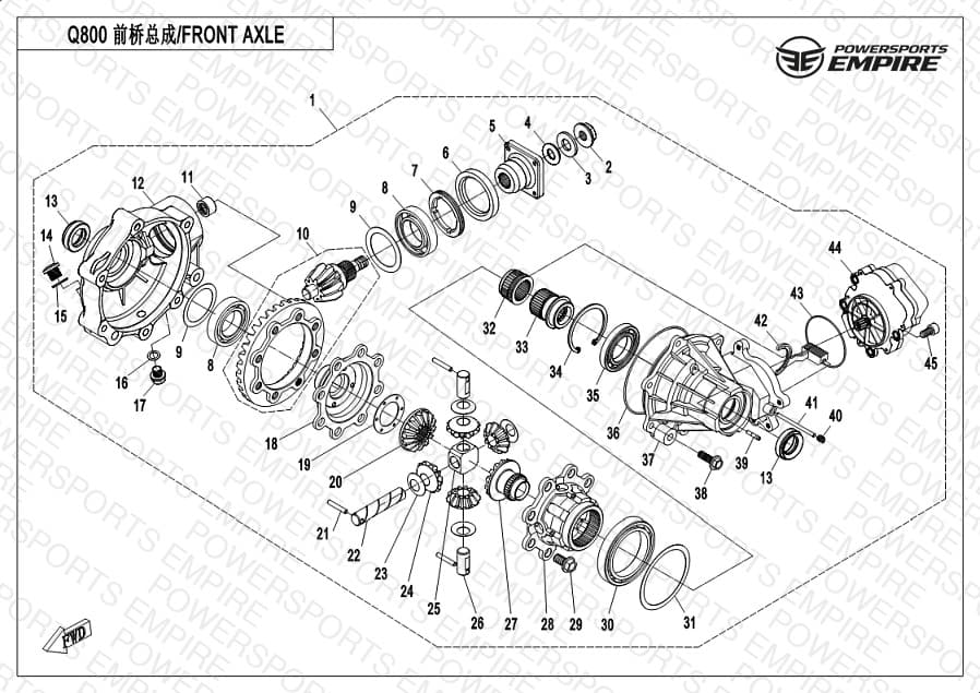 F31-A — FRONT AXLE(WITH 4 CENTER GEARS)