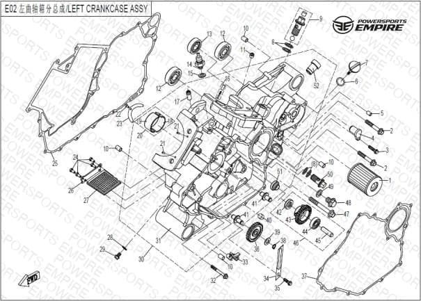 E02 — LEFT CRANKCASE ASSY
