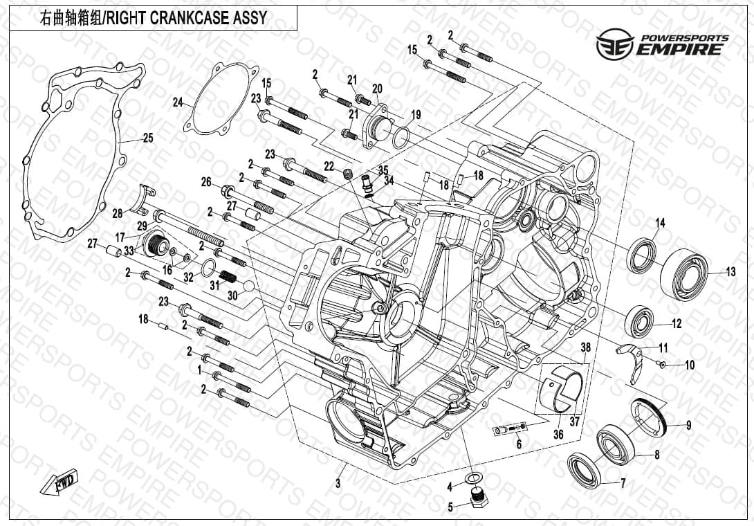 E01-2 — RIGHT CRANKCASE ASSY