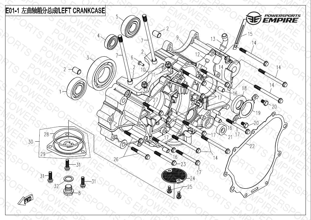 E01-1 — LEFT CRANKCASE ASSY.