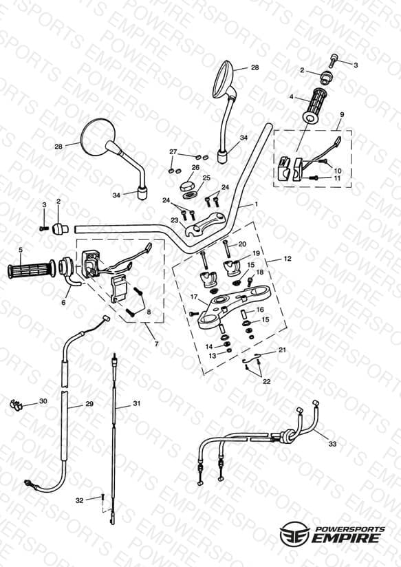Handlebars, Top Yoke, Cables & Mirrors