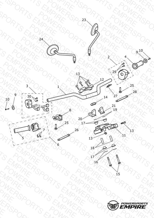 Handlebars, Top Yoke & Mirrors - 914973 > All Expt BR & IN, 917475 > BR & IN Only