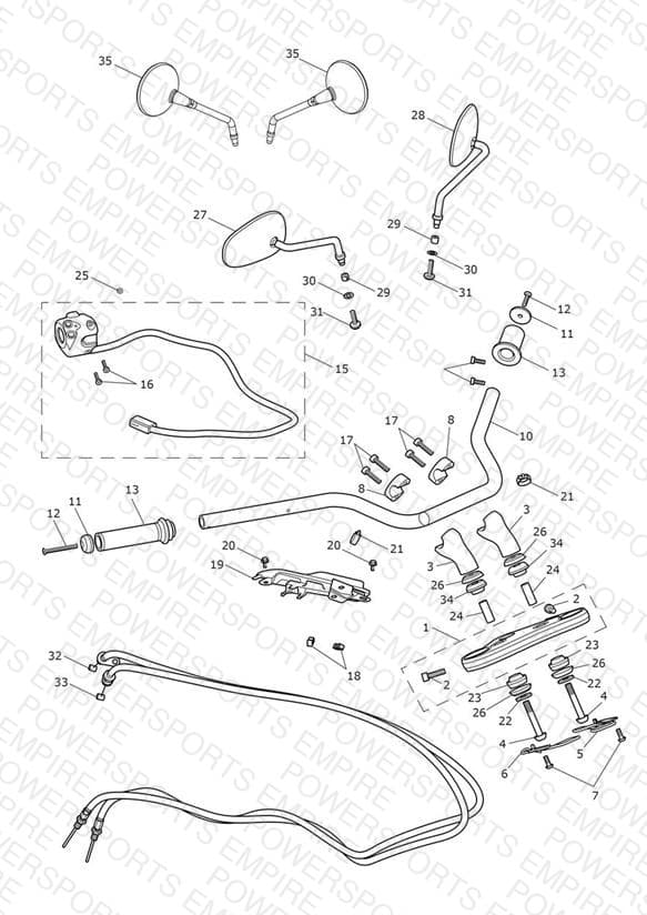 Handlebars, Top Yoke, Cables & Mirrors