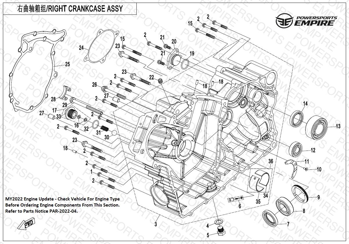 E33 — RIGHT CRANKCASE ASSY.