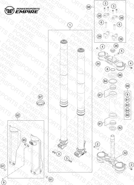 FRONT FORK, TRIPLE CLAMP