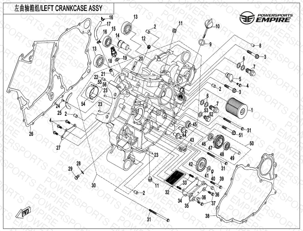 E01-1 — LEFT CRANKCASE ASSY