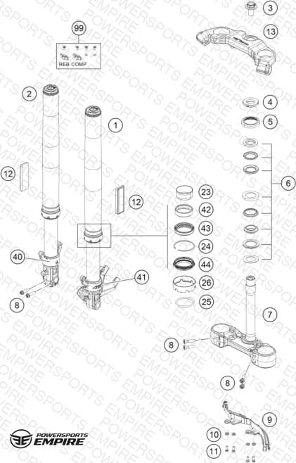 FRONT FORK, TRIPLE CLAMP