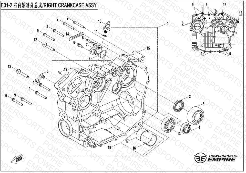 E01-2-NEW — RIGHT CRANKCASE ASSY - NEW
