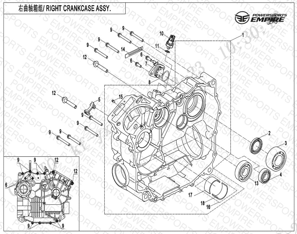 E01-2 — RIGHT CRANKCASE ASSY