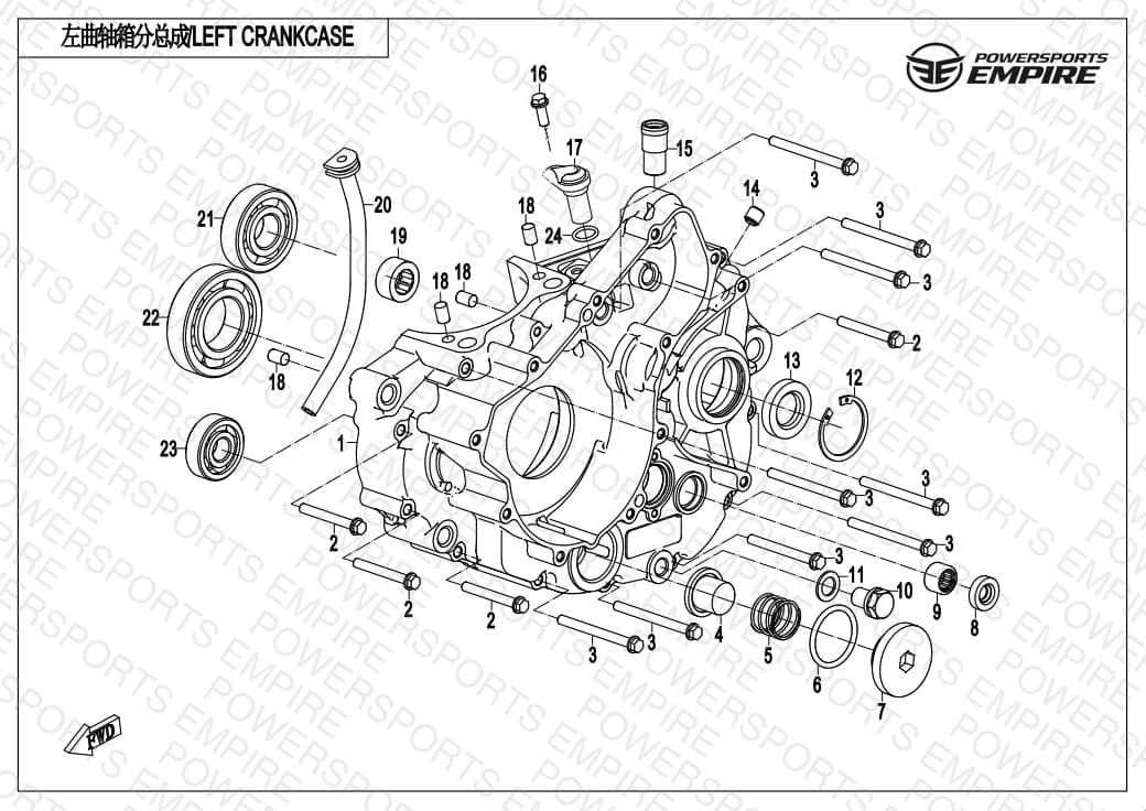 E01-2 — LEFT CRANKCASE