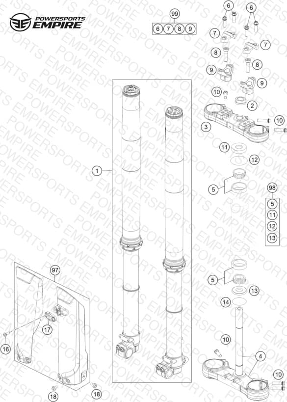 FRONT FORK, TRIPLE CLAMP