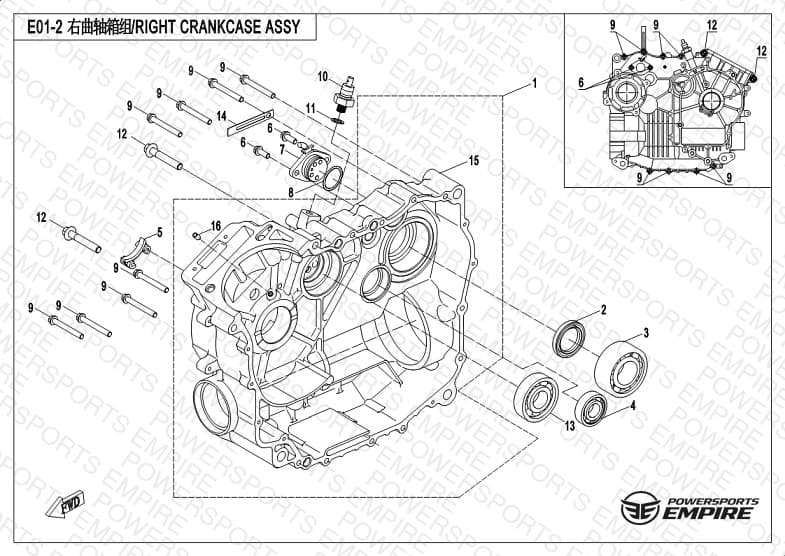 E01-2 — RIGHT CRANKCASE ASSY.