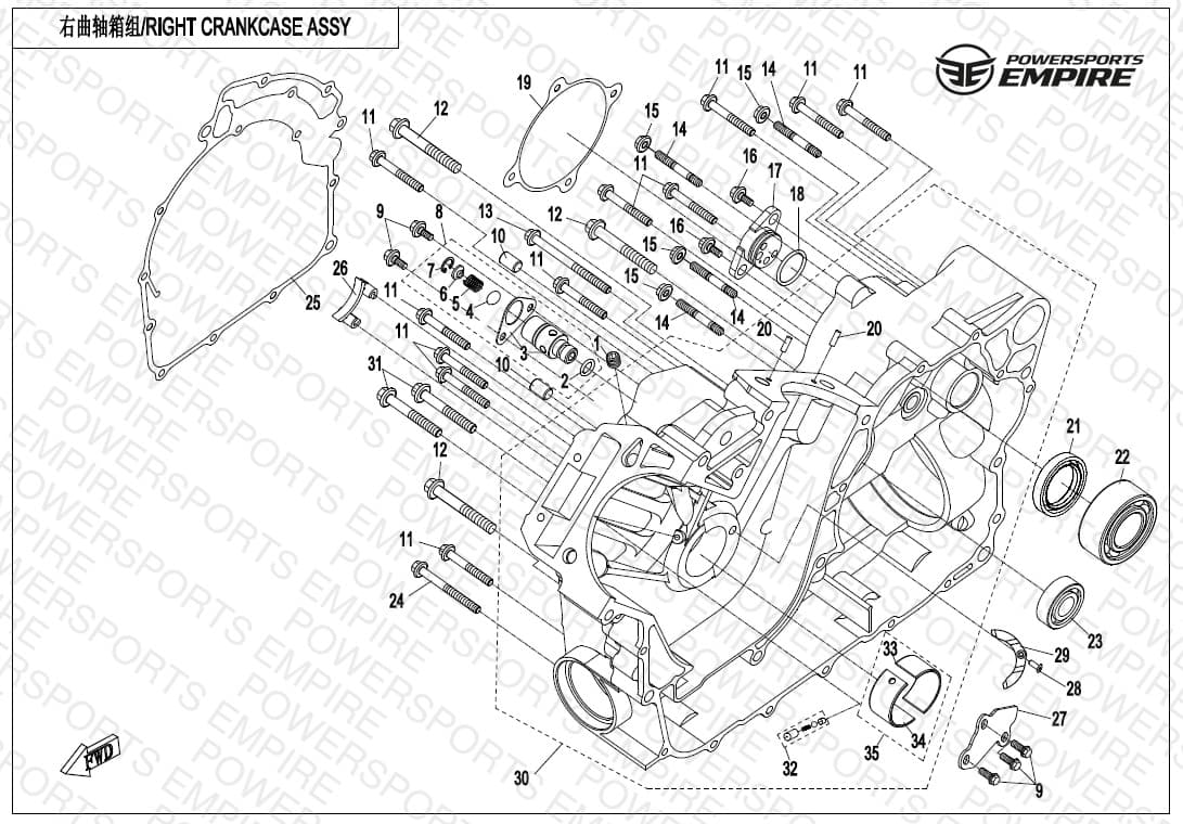E01-2-V2 — RIGHT CRANKCASE ASSY.