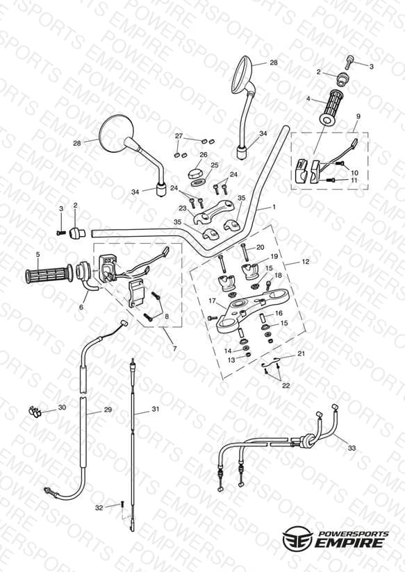 Handlebars, Top Yoke, Cables & Mirrors