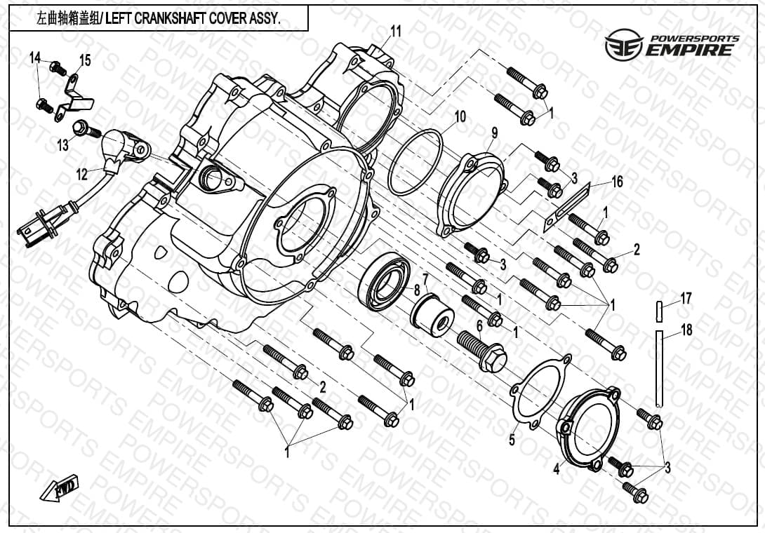 E01-5-V2 — LEFT CRANKCASE COVER ASSY.