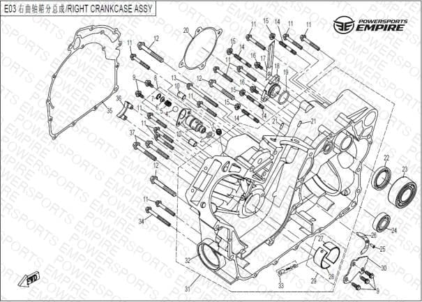 E03 — RIGHT CRANKCASE ASSY