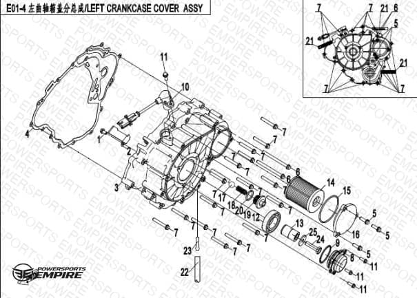 E01-4 — LEFT CRANKCASE COVER ASSY