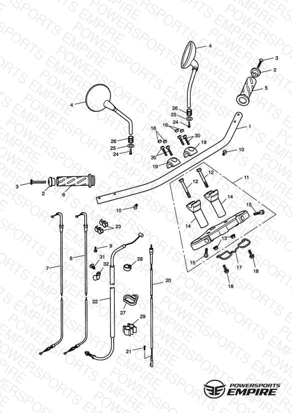 Handlebars, Top Yoke, Cables & Mirrors