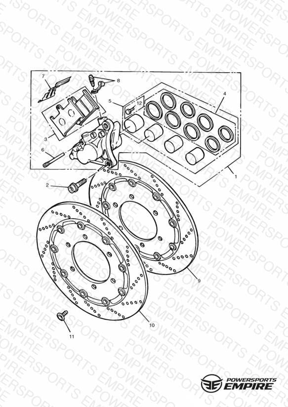 Front Brake Caliper and Disc 4 Cyl VIN4902», 3 Cyl VIN9083», First edition models