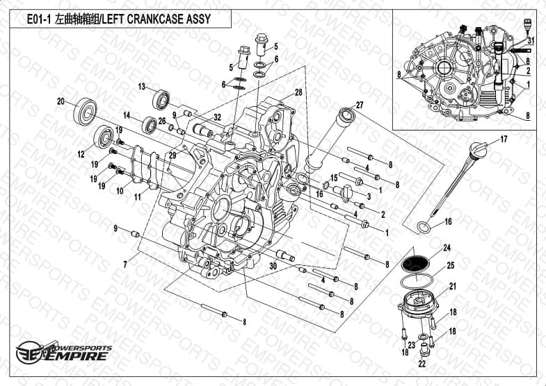 E01-1 — LEFT CRANKCASE ASSY.