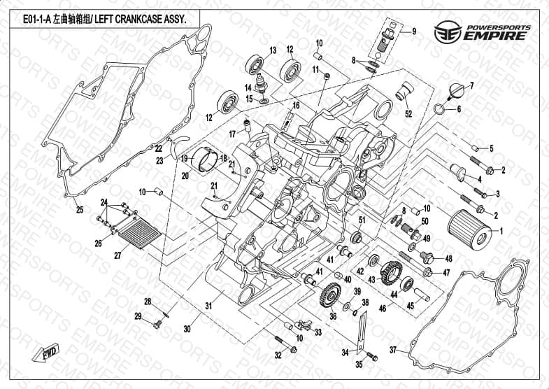 E01-1-A — LEFT CRANKCASE ASSY.(STANDARD)